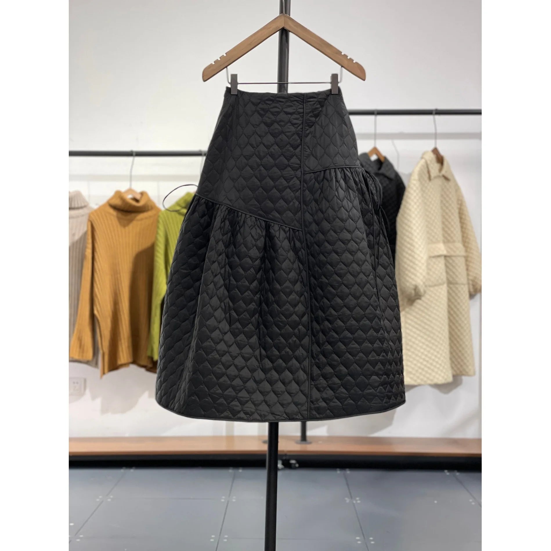 Womens A Line Midi Skirt High Waist Cotton