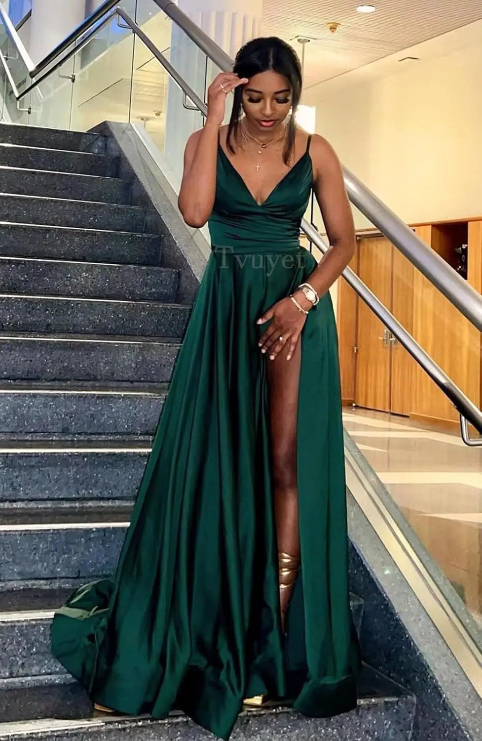 Satin Bridesmaid Dress Pleated A Line Long Suspender