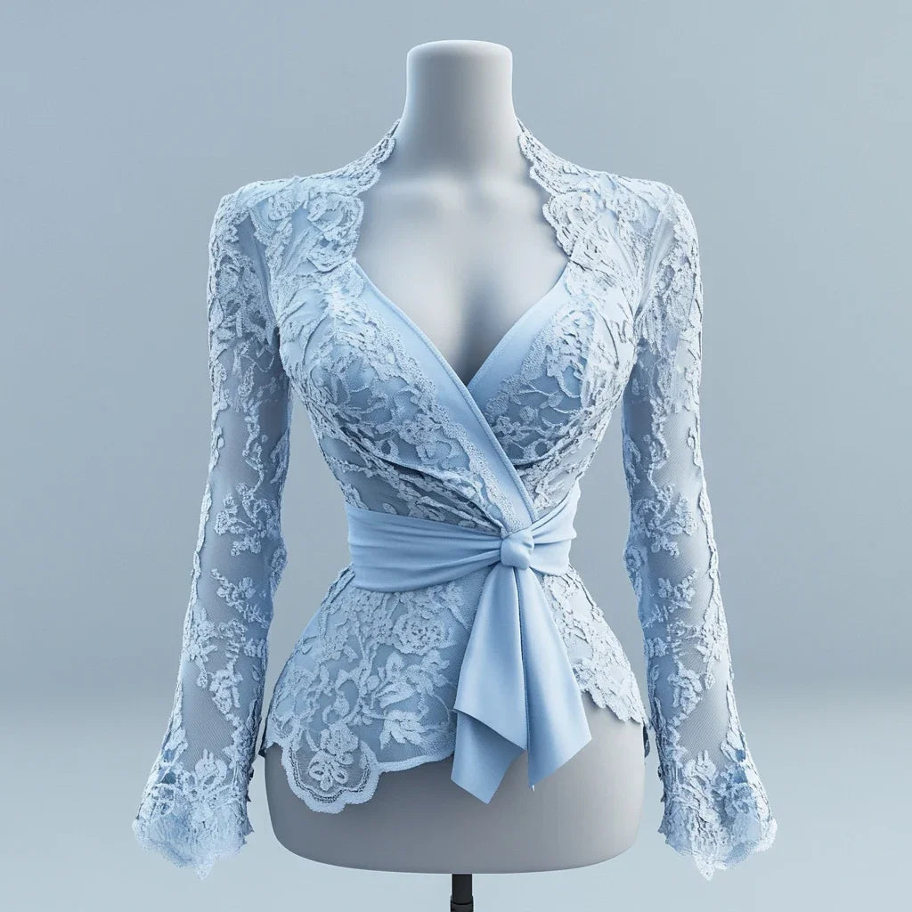 Women Lace Wrap Blouse