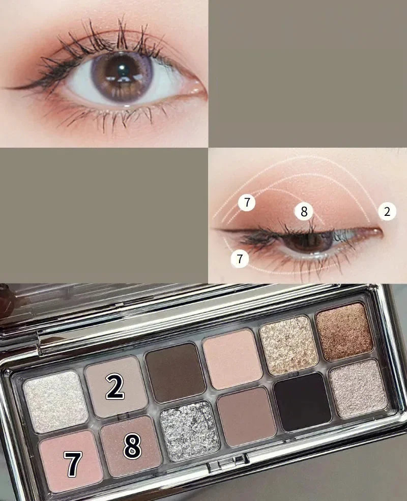12 Colors Earthy Eyeshadow Palette Shimmering Pigment