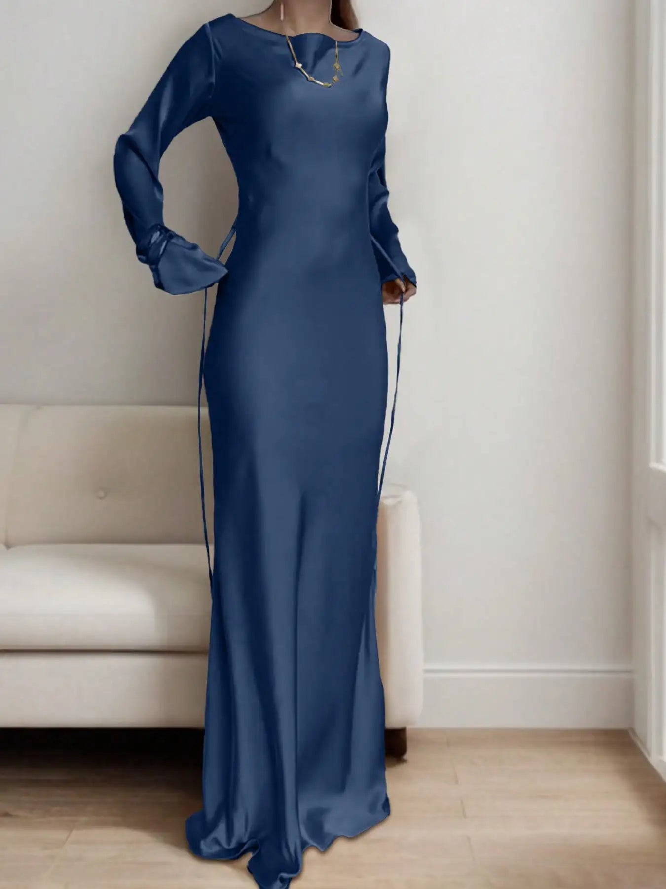 Womens Bespoke Satin Maxi Dress Corset Waist