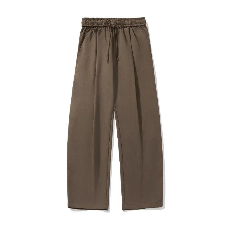 2025 Japanese Style Men's Pleated Trousers Loose Fit Wide-Leg Casual Pants Pure Color Micro Flare Spring Fashion Chino Pants