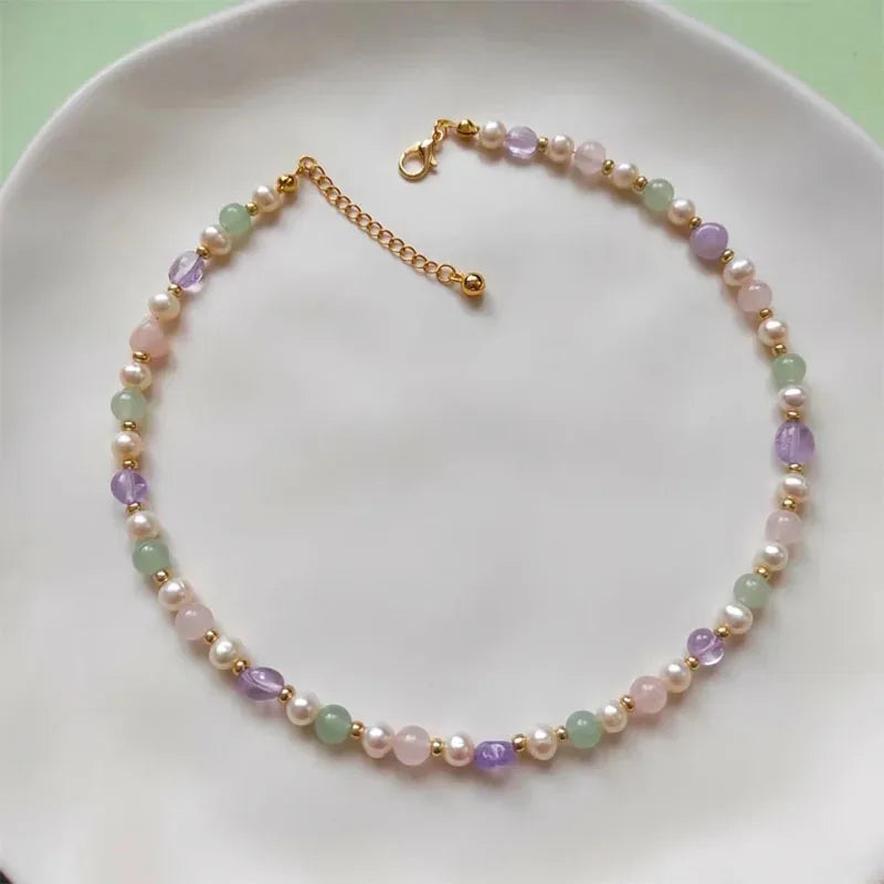 Gemstone Pearl Beaded Choker