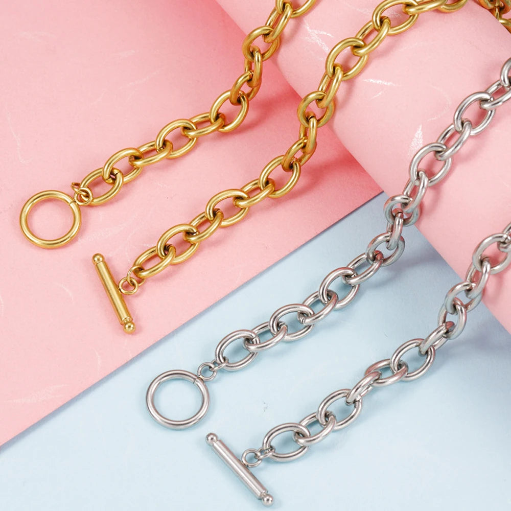 18K Gold Plated Chunky Necklace for Women Titanium Clasp