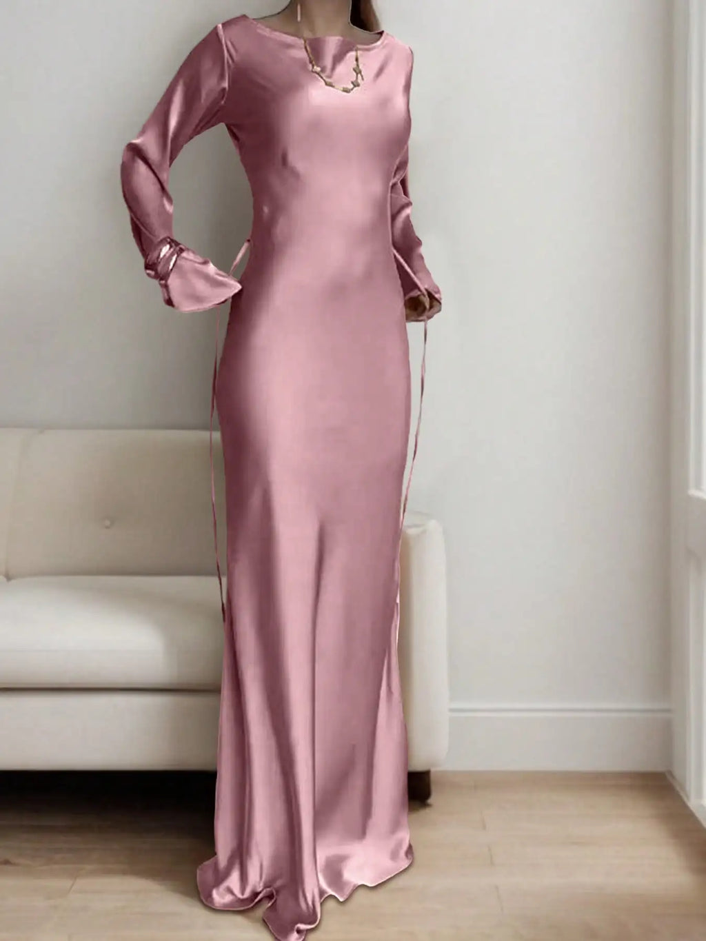 Womens Bespoke Satin Maxi Dress Corset Waist
