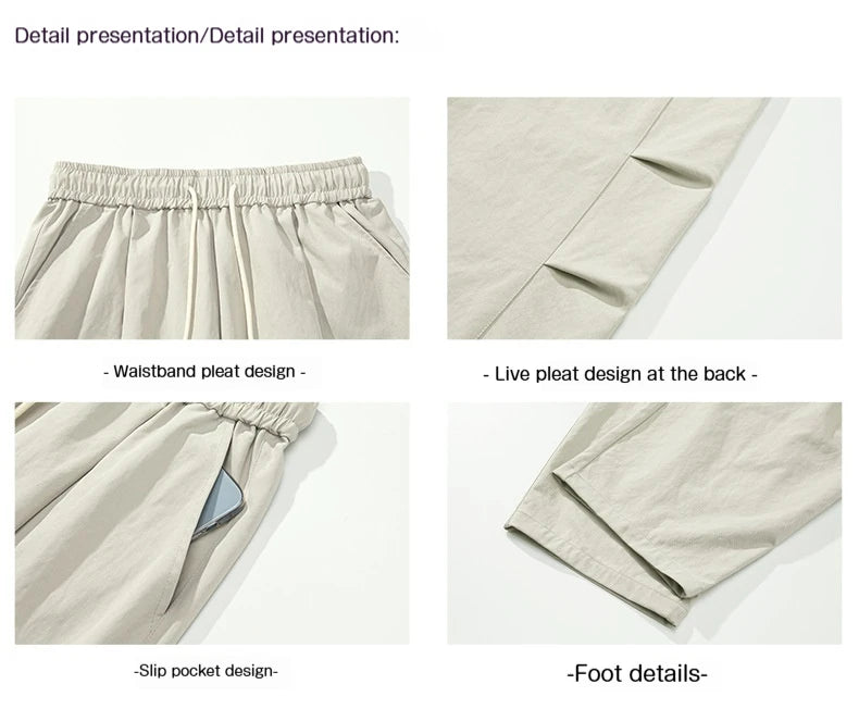 2025 Japanese Style Men's Pleated Trousers Loose Fit Wide-Leg Casual Pants Pure Color Micro Flare Spring Fashion Chino Pants