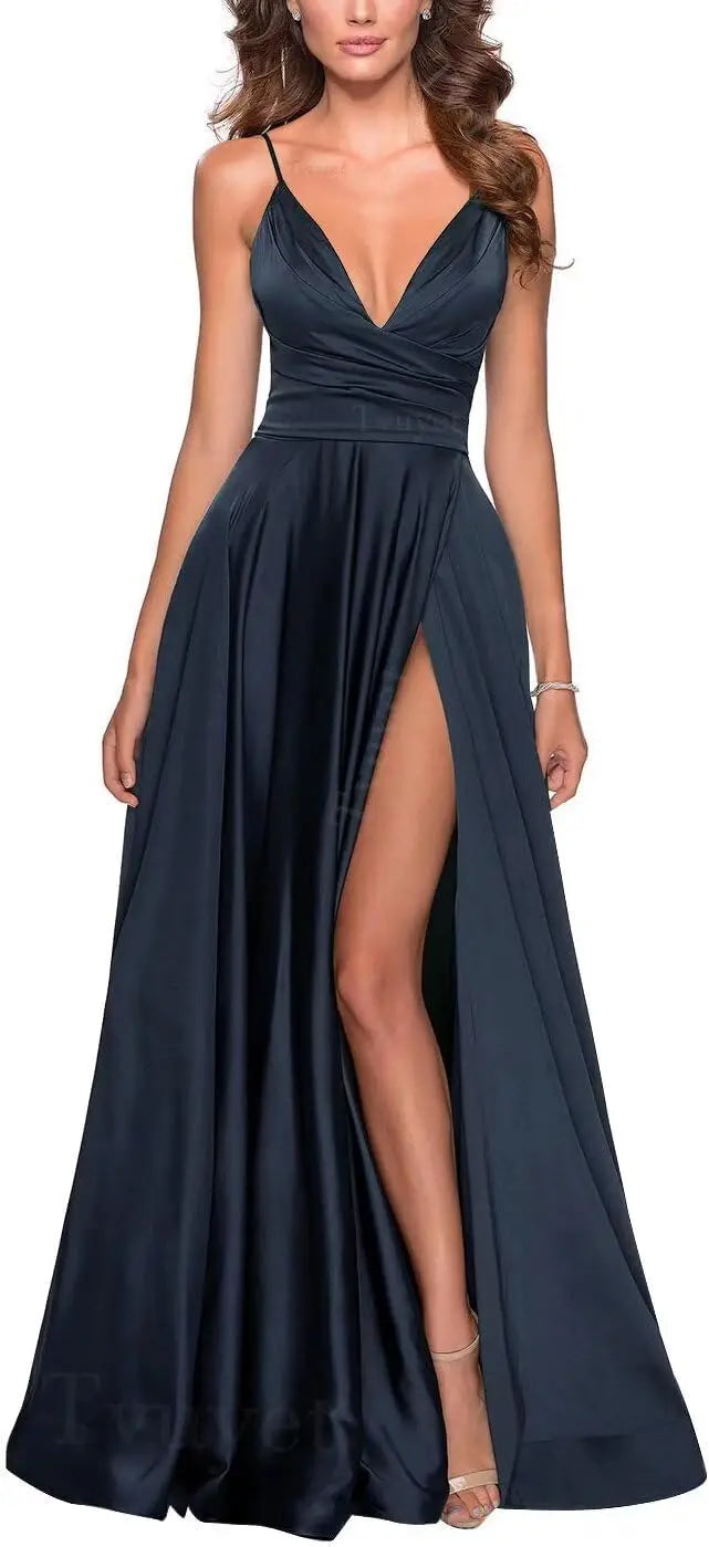 Satin Bridesmaid Dress Pleated A Line Long Suspender