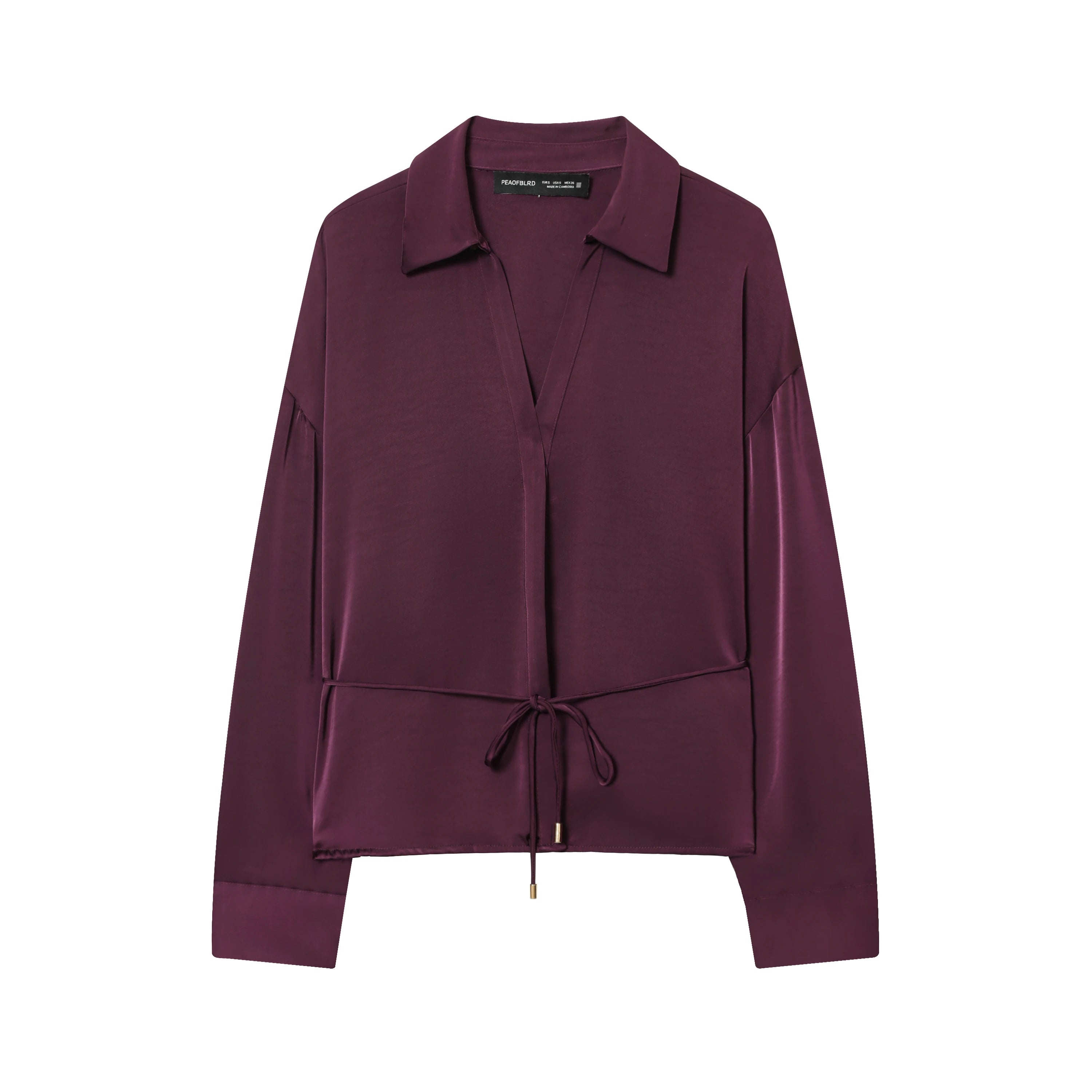 Womens Elegant Blouse With Tie Satin Lapel