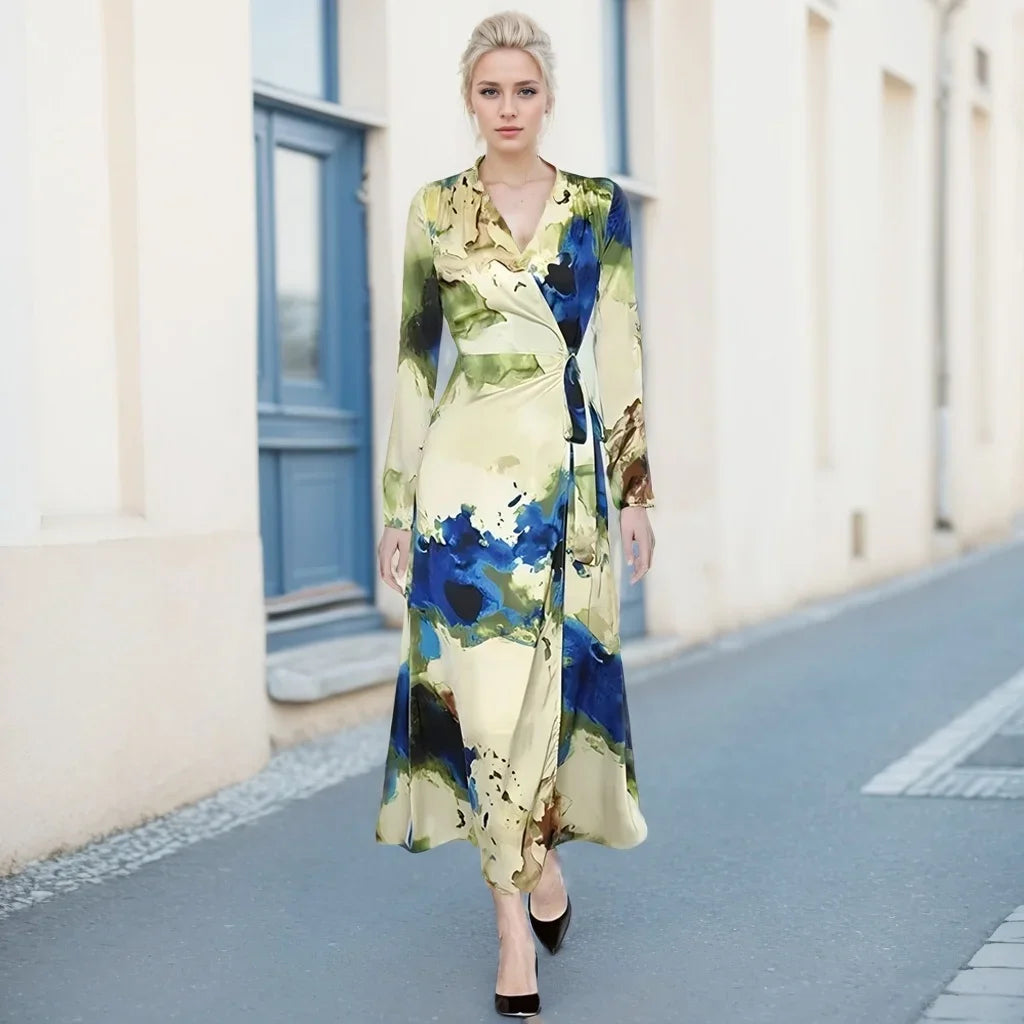 Fashion Designer Womens Lace Up Wrap Dress V Neck