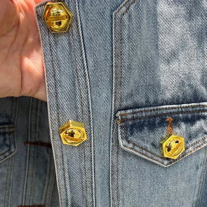 2024 New Denim Jacket for Women Slim Single Breasted Long Sleeve Short Outerwear Coat Denim Jacket Women Coat Coats
