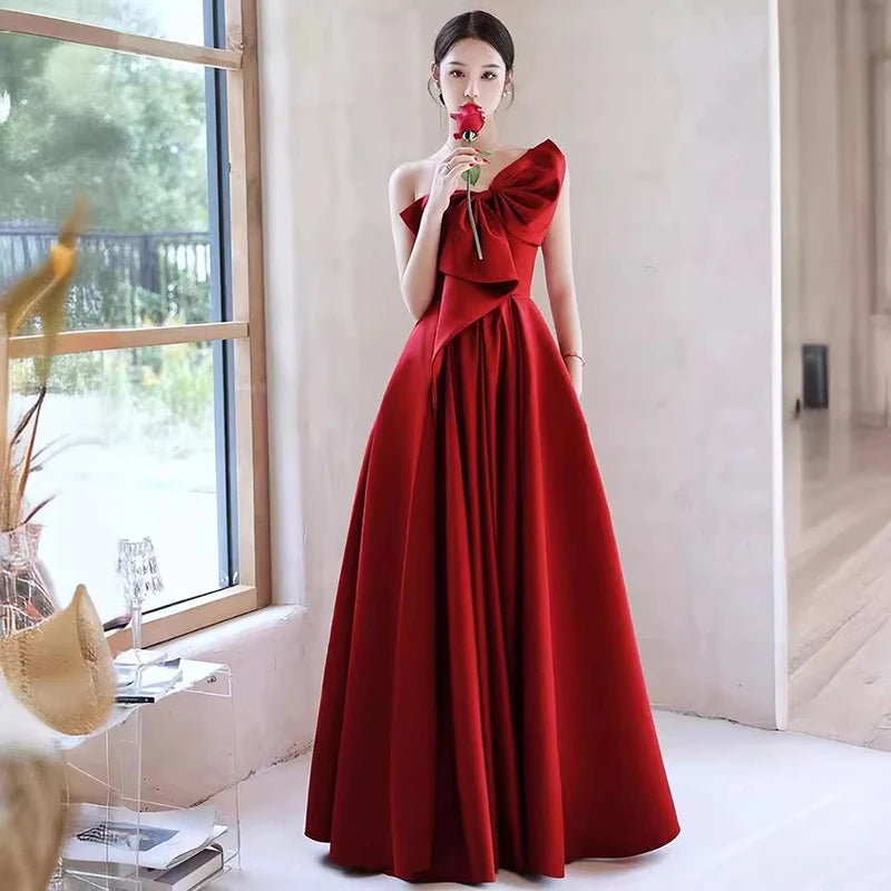 Women Wine Satin Dress