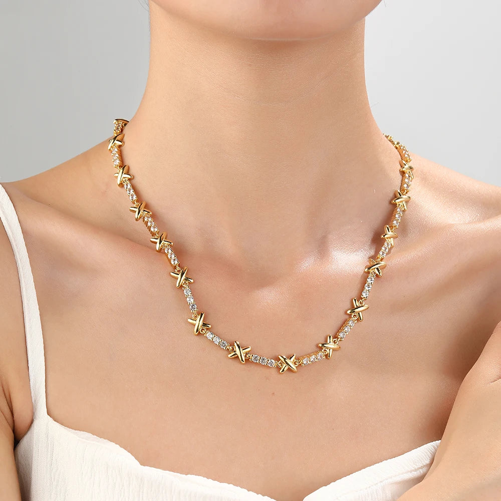 Chunky Cross Choker Necklace For Women Gold Color