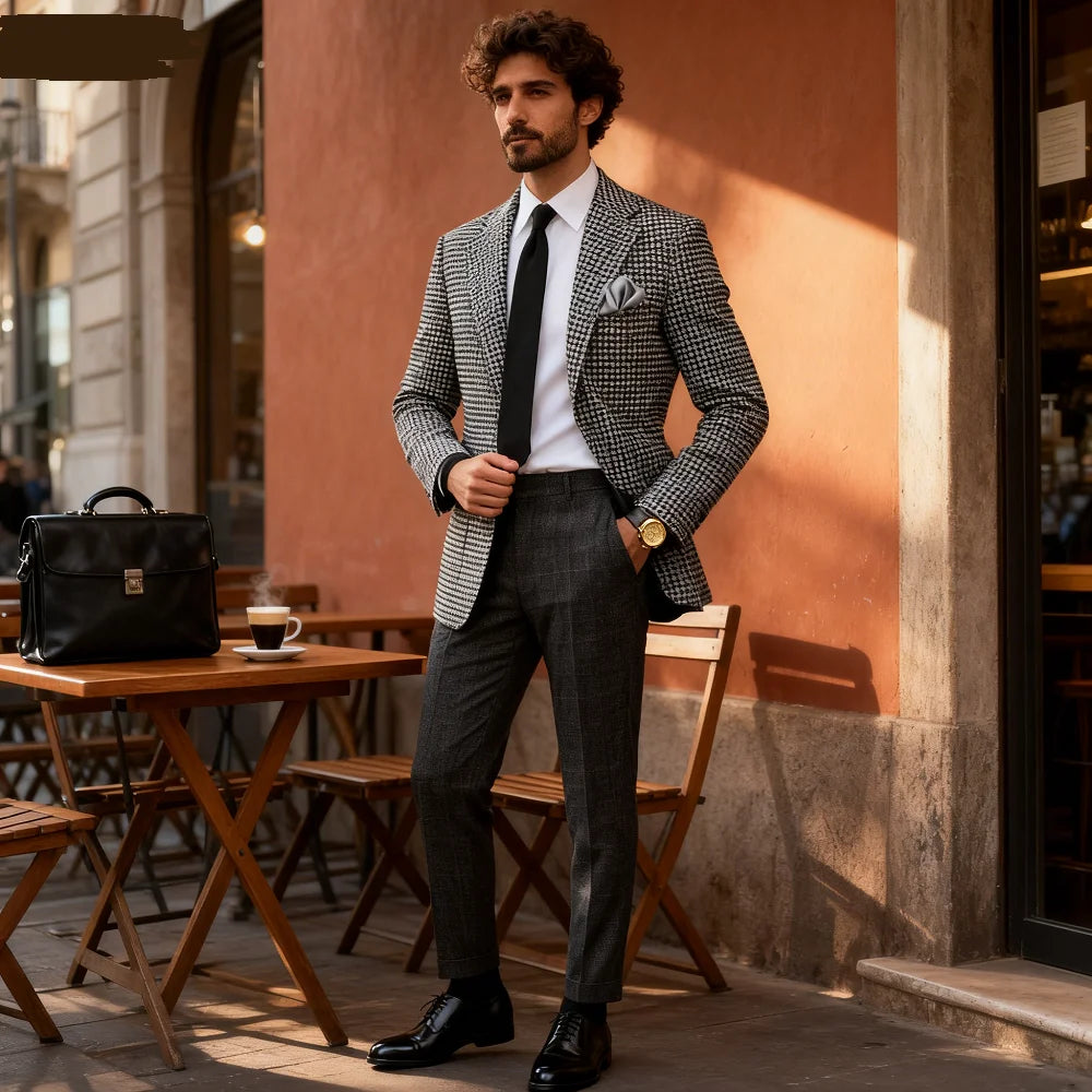 Men Houndstooth Slim Blazer