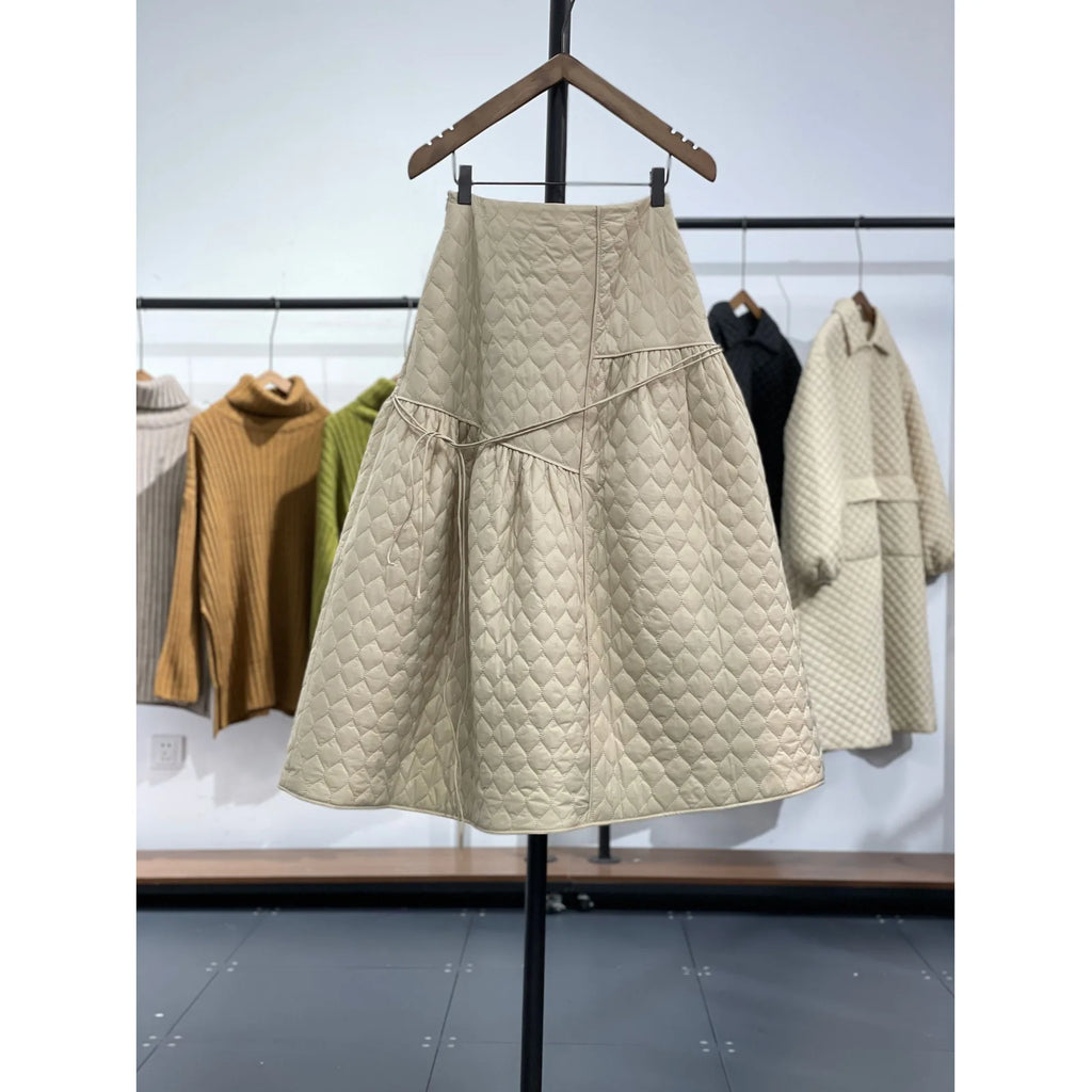 Womens A Line Midi Skirt High Waist Cotton