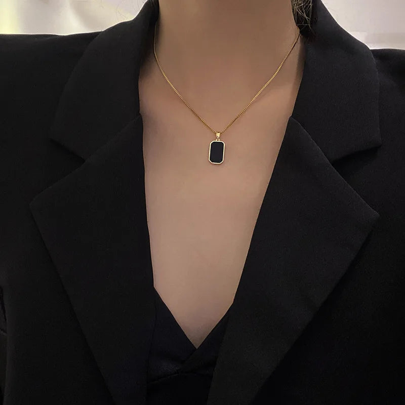 Gold Enamel Pendant Necklace