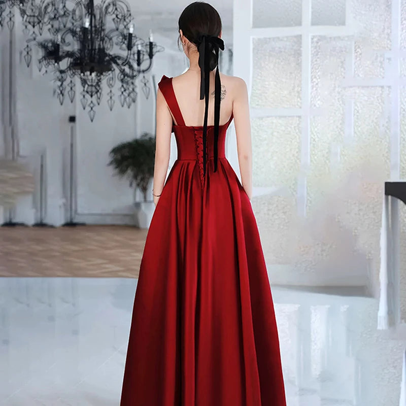 Women Wine Satin Dress