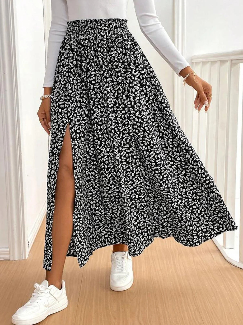 Elegant Womens A Line Midi Skirt High Waist Ruffle