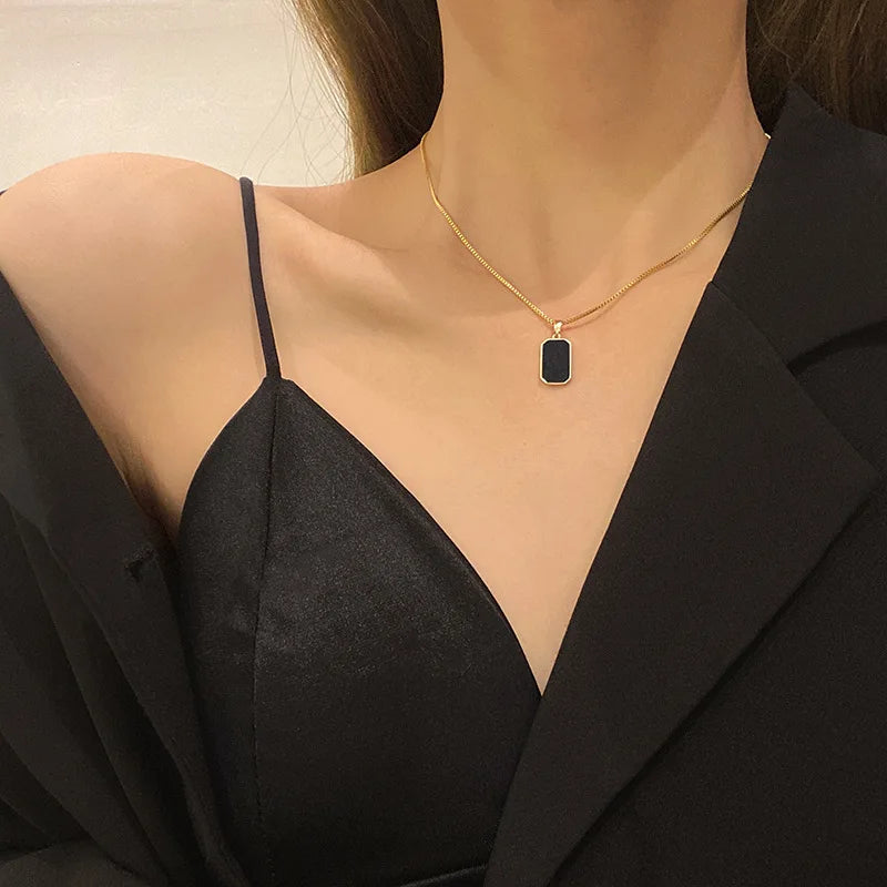 Gold Enamel Pendant Necklace