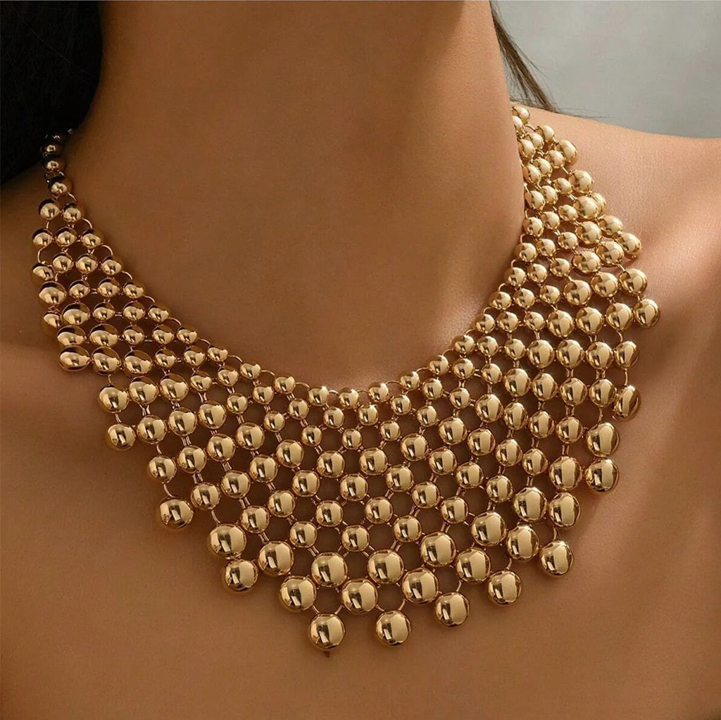Chunky Ball Beaded Maxi Choker Necklace for Women