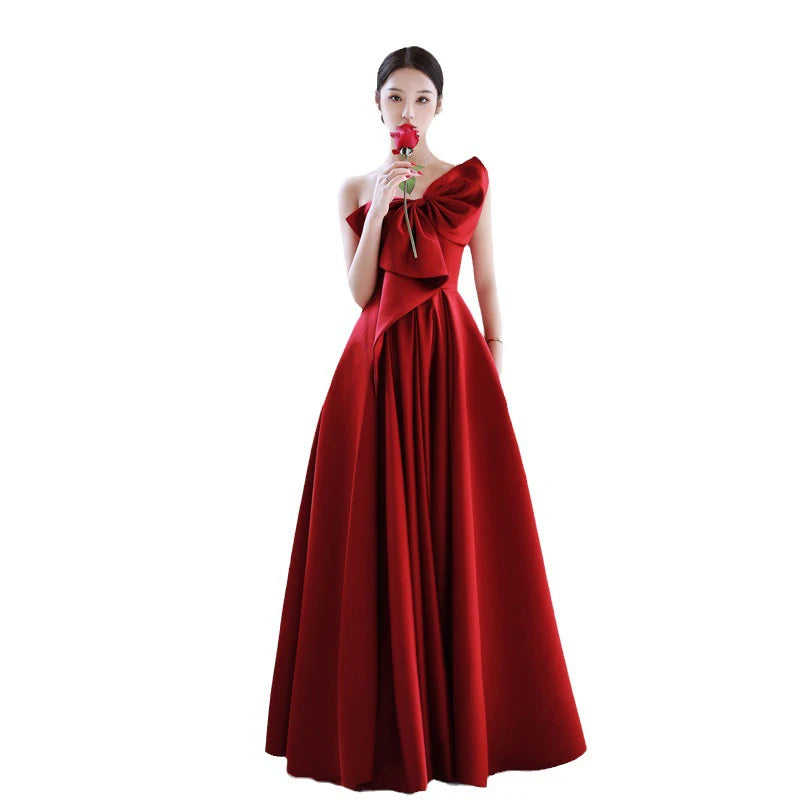 Women Wine Satin Dress
