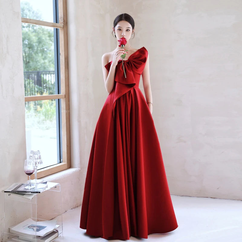 Women Wine Satin Dress