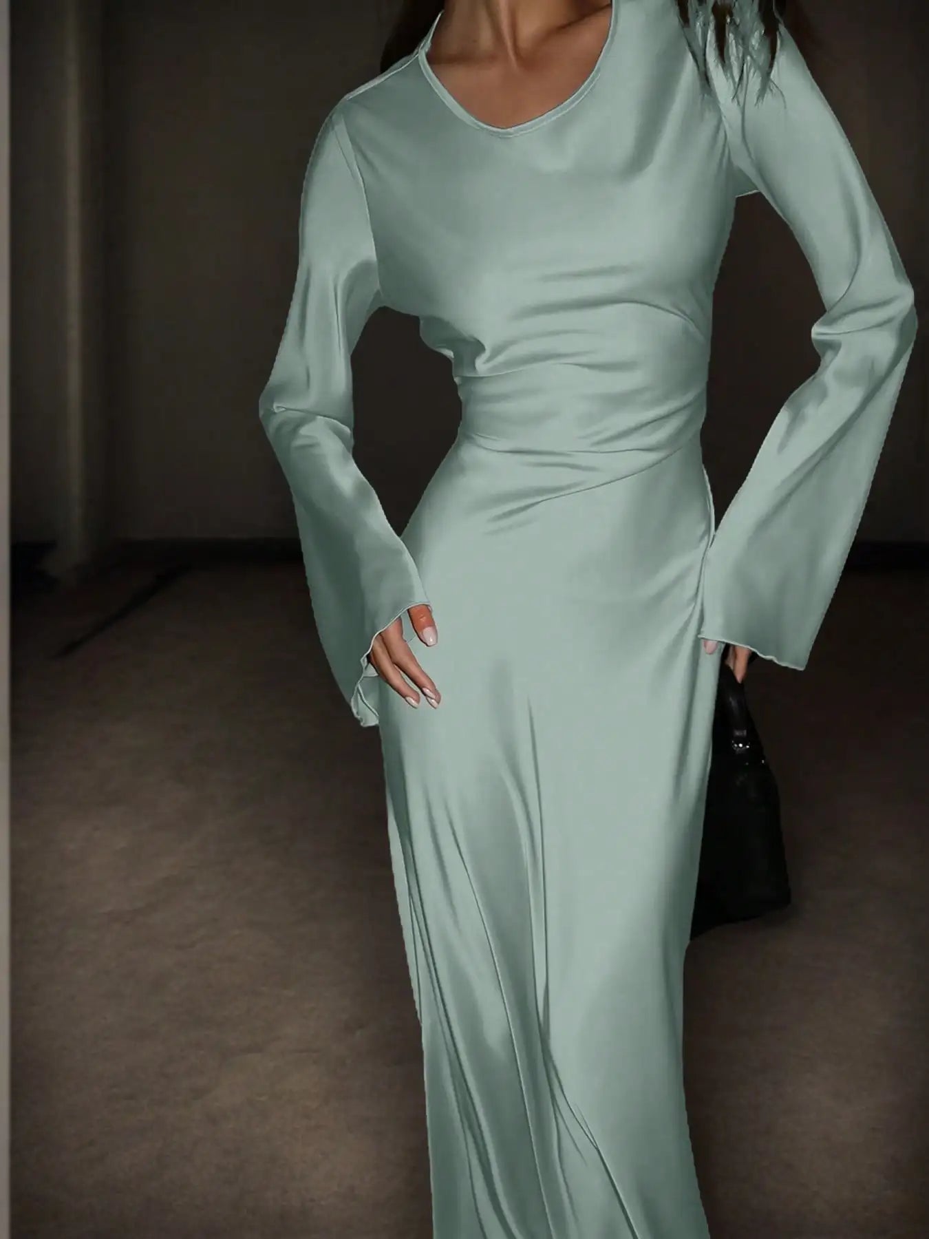 Womens Bespoke Satin Maxi Dress Corset Waist