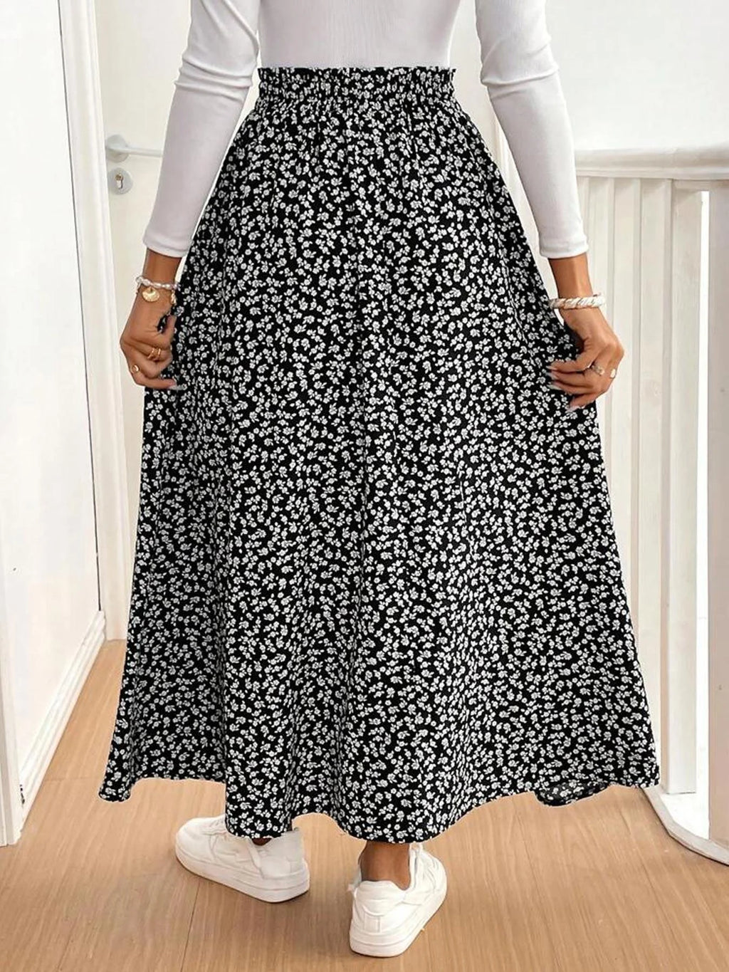 Elegant Womens A Line Midi Skirt High Waist Ruffle