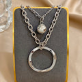 Punk Chunky Women Necklace Multilayer Silver Color