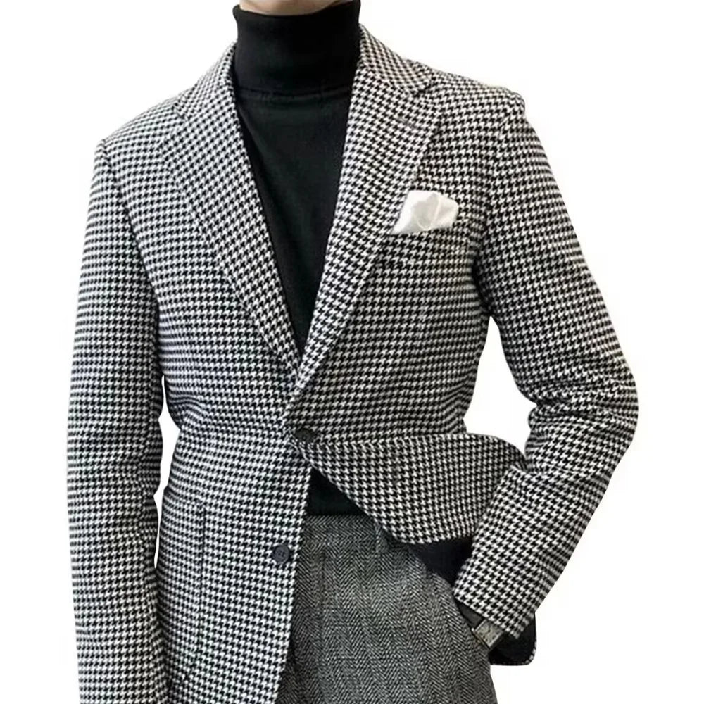 Men Houndstooth Slim Blazer