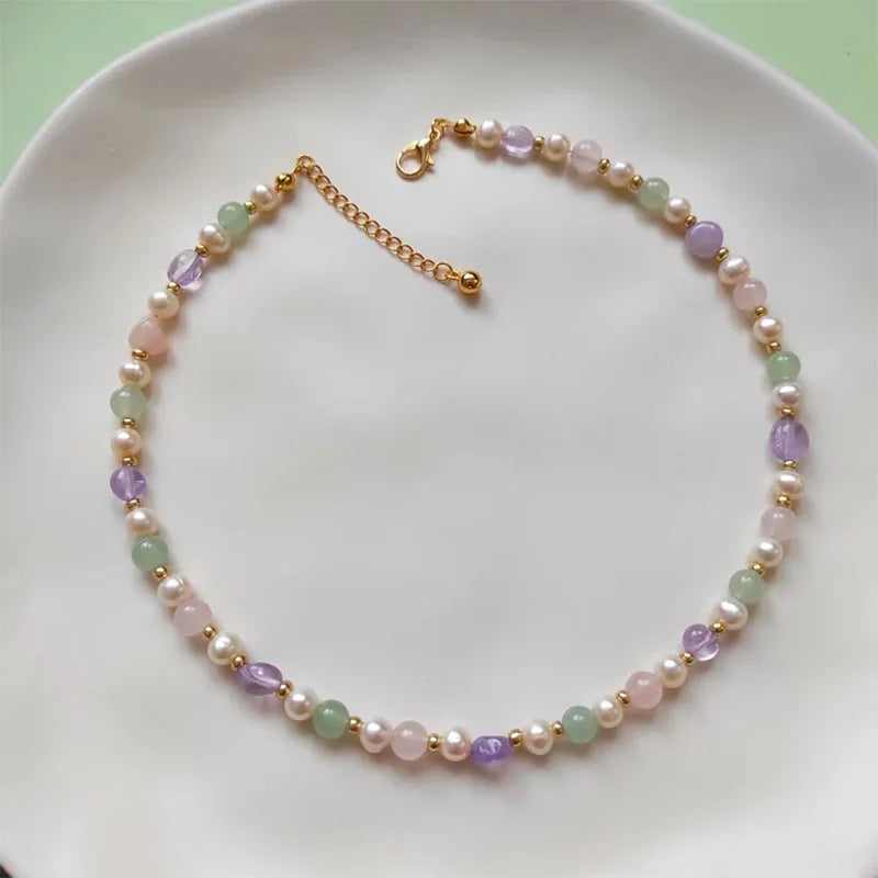 Gemstone Pearl Beaded Choker