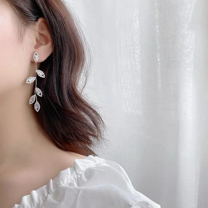 Crystal Leaf Dangle Earrings