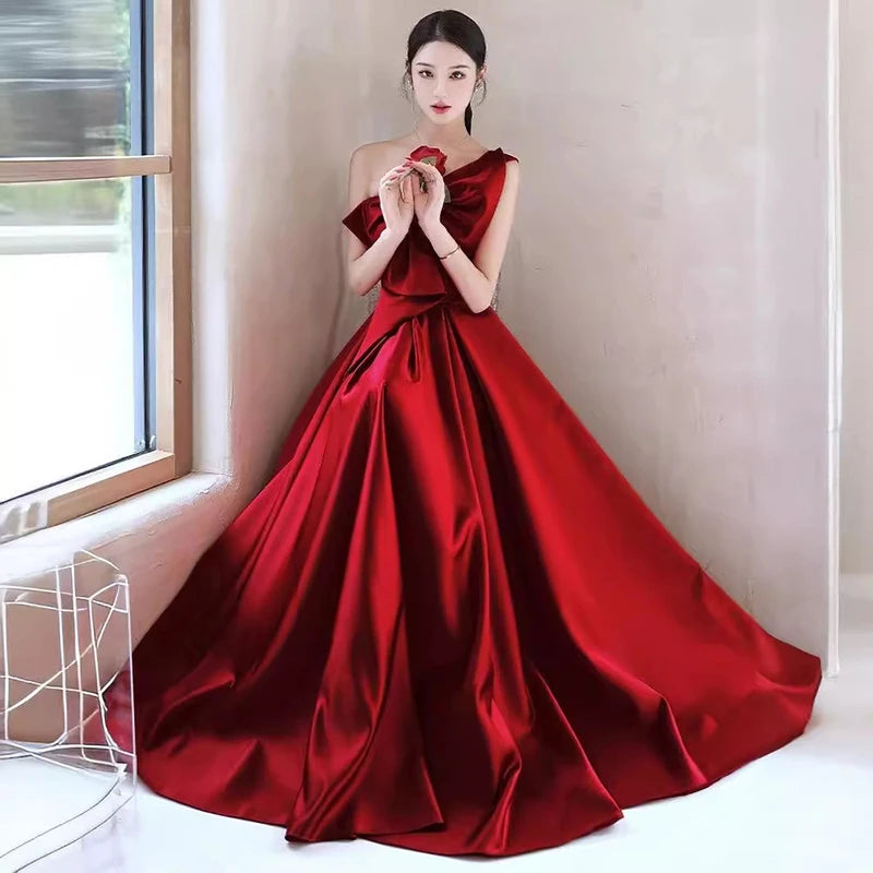 Women Wine Satin Dress
