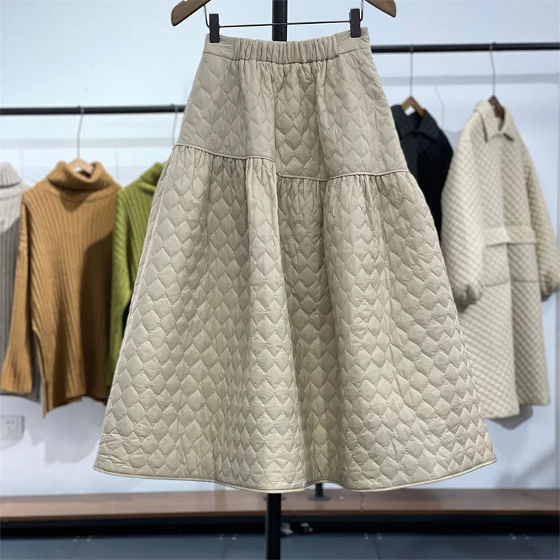Womens A Line Midi Skirt High Waist Cotton