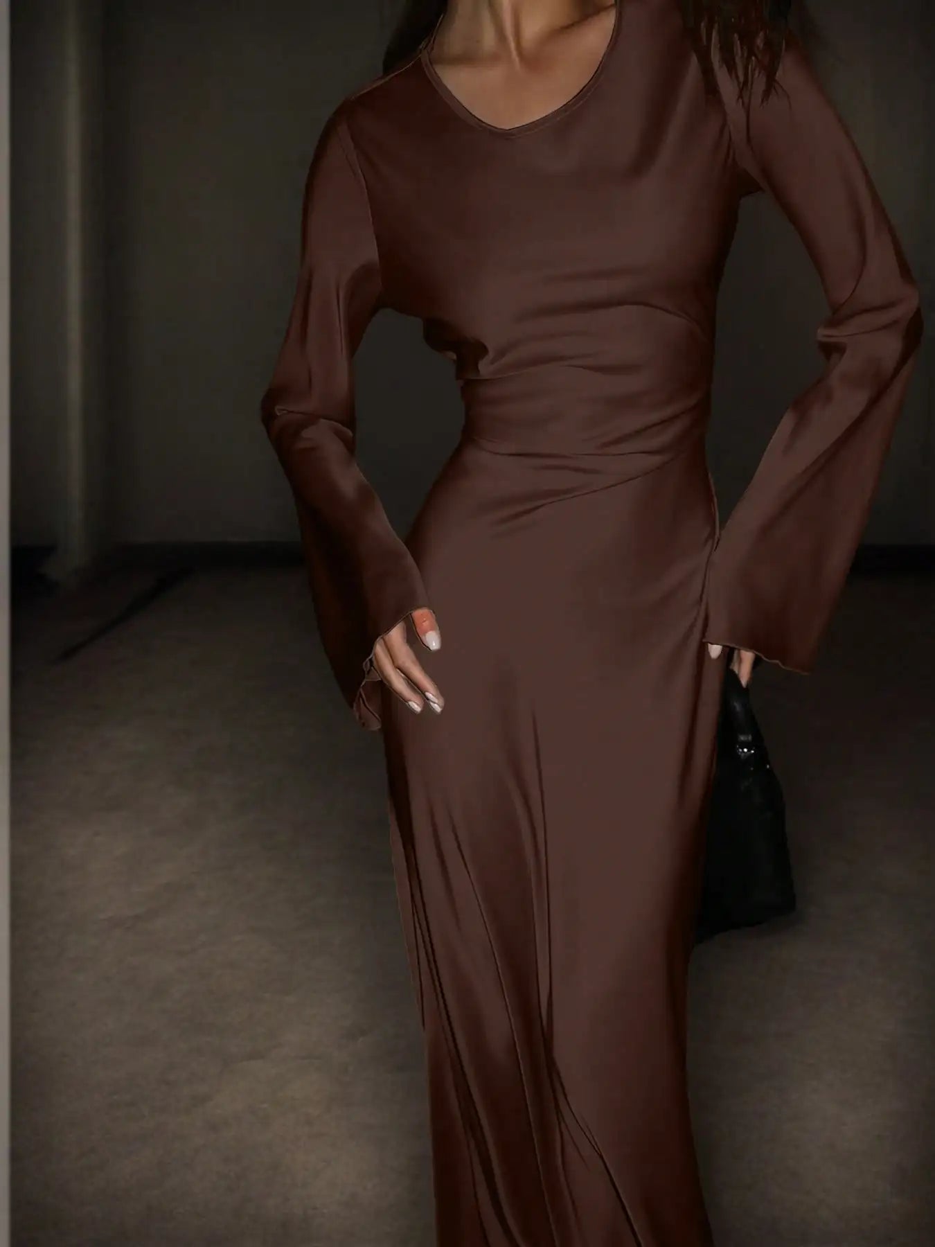 Womens Bespoke Satin Maxi Dress Corset Waist