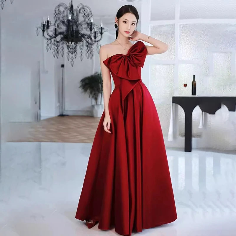 Women Wine Satin Dress