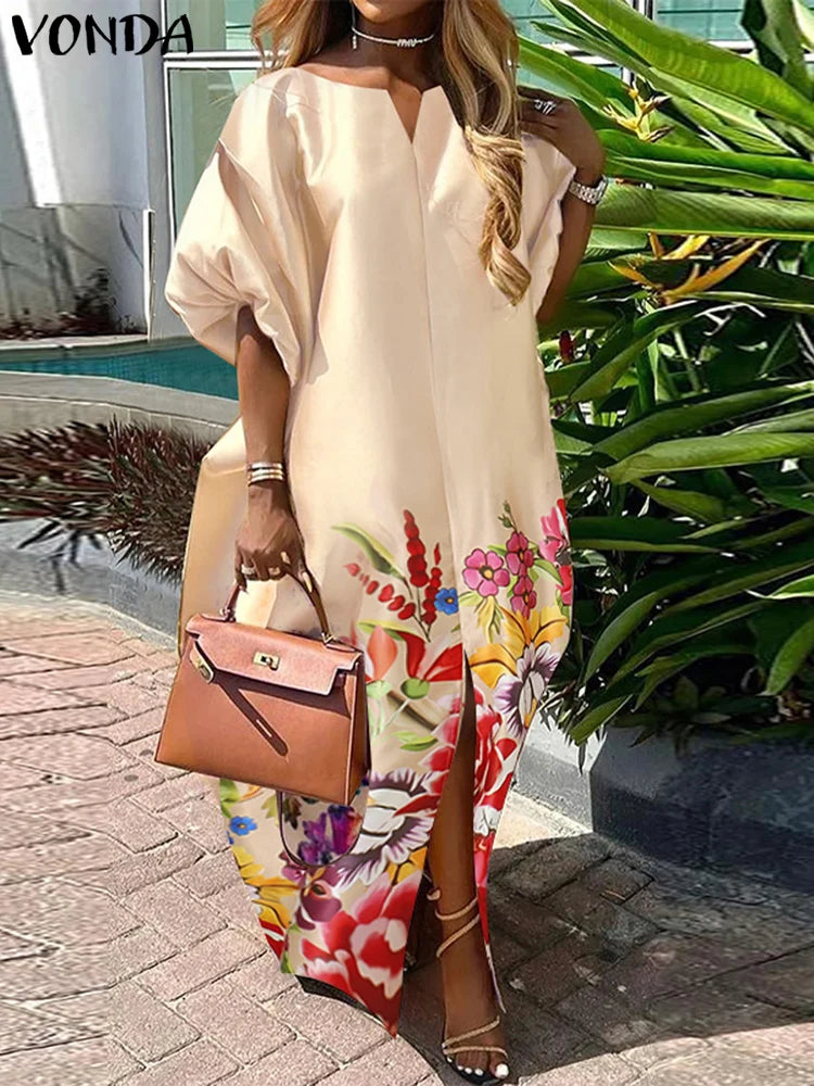 Bohemian Maxi Long Dress Women Satin Silk