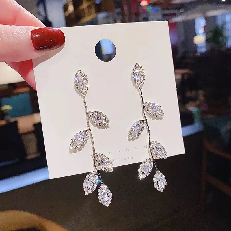 Crystal Leaf Dangle Earrings