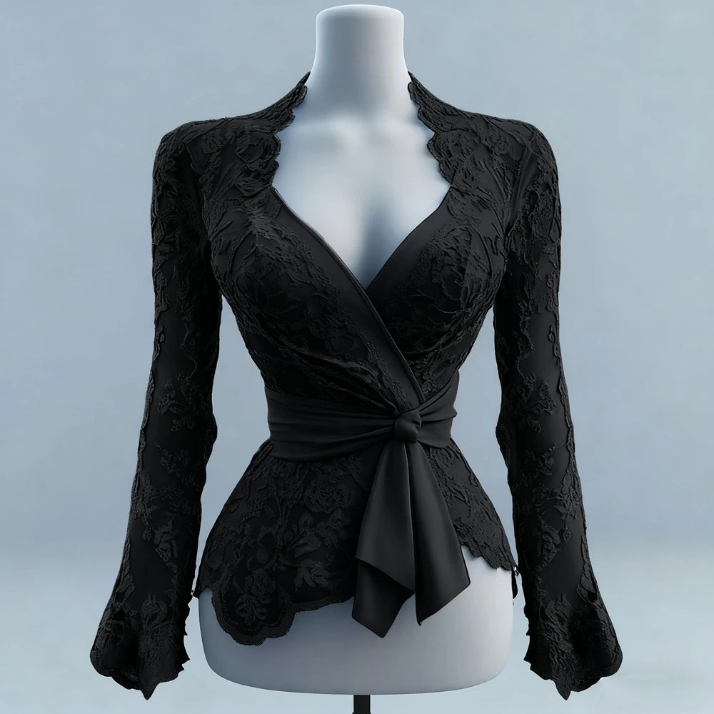 Women Lace Wrap Blouse