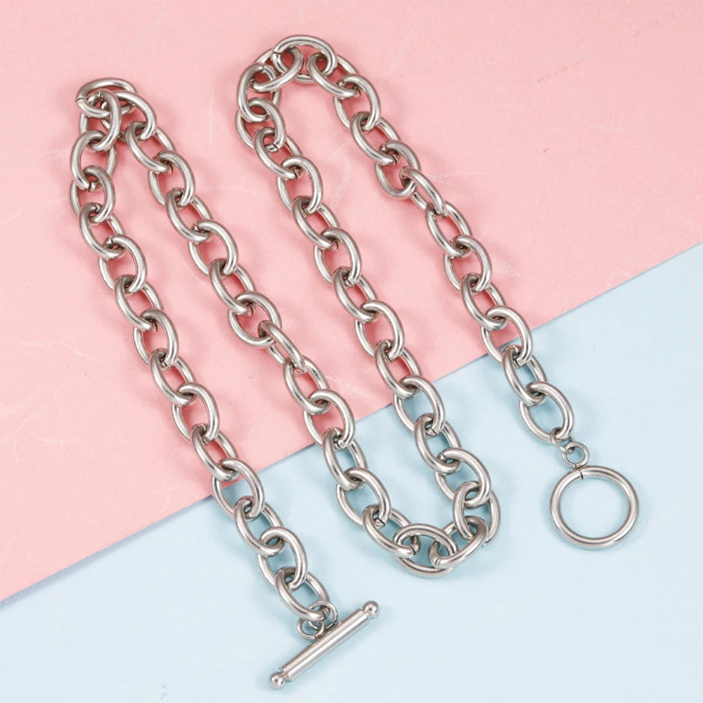 18K Gold Plated Chunky Necklace for Women Titanium Clasp