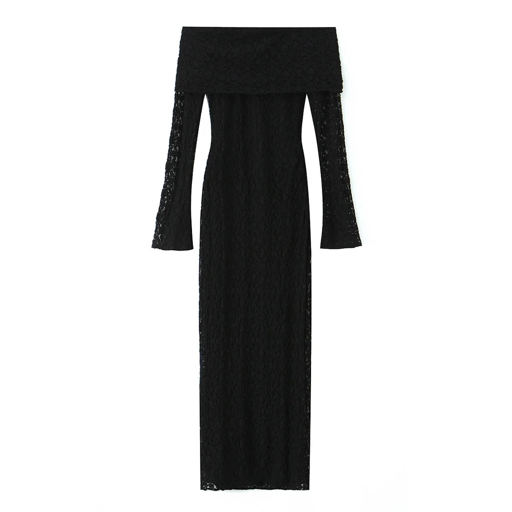 KONDALA Elegant Lace Off Shoulder Long Dress Women