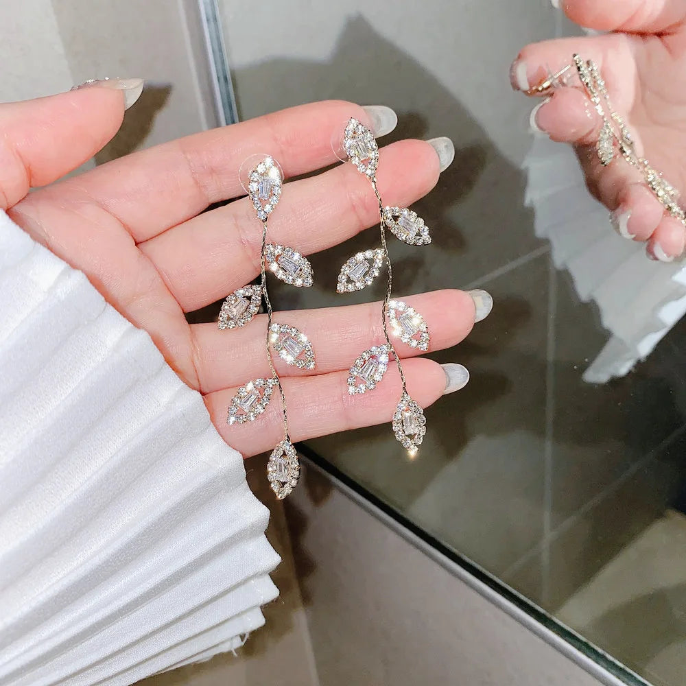 Crystal Leaf Dangle Earrings