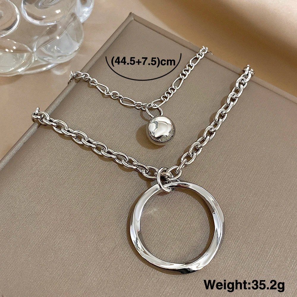 Punk Chunky Women Necklace Multilayer Silver Color