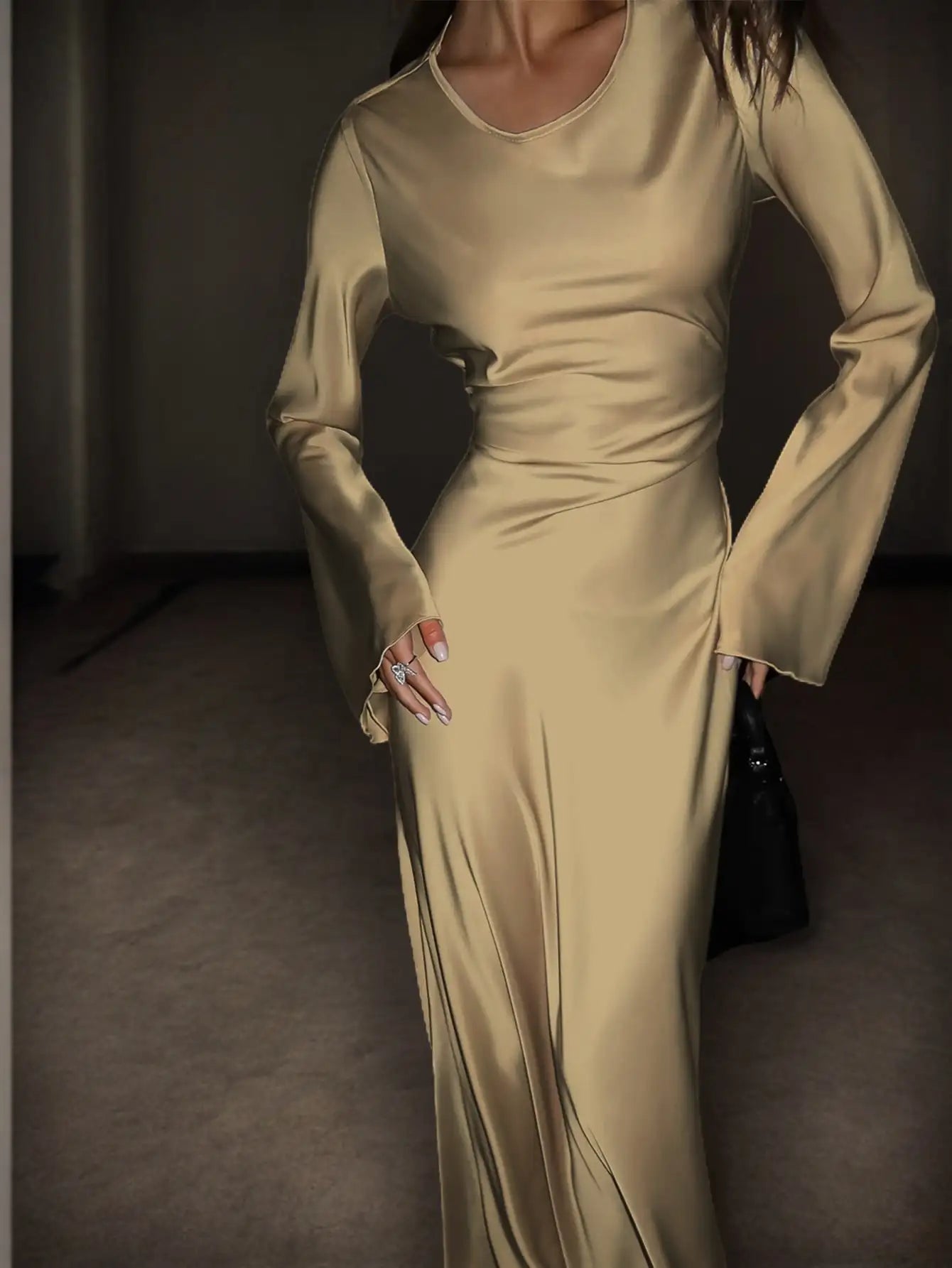 Womens Bespoke Satin Maxi Dress Corset Waist