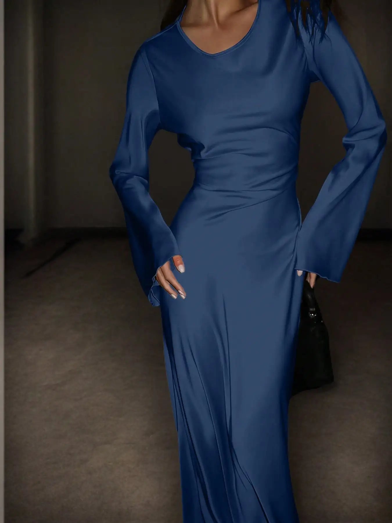 Womens Bespoke Satin Maxi Dress Corset Waist