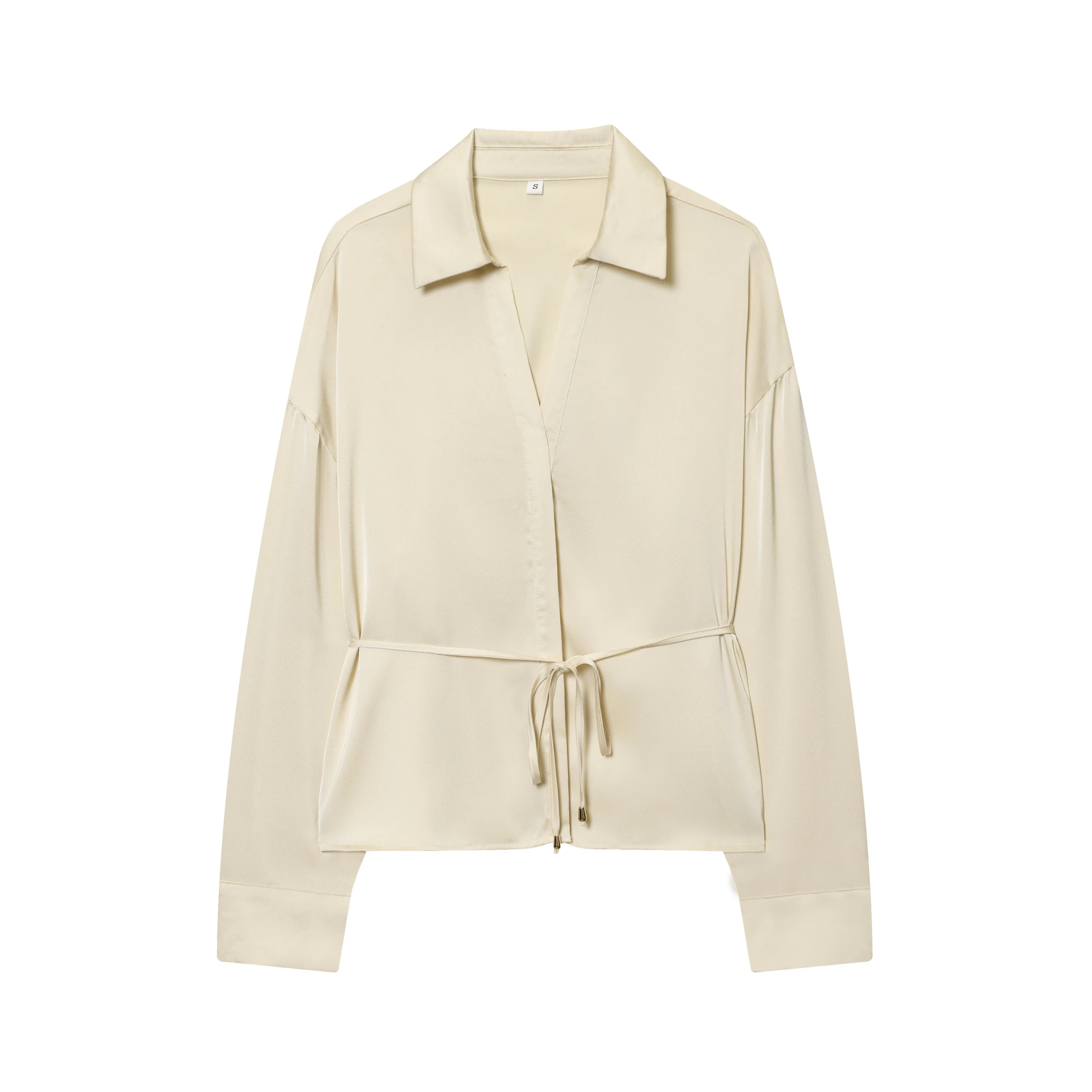 Womens Elegant Blouse With Tie Satin Lapel