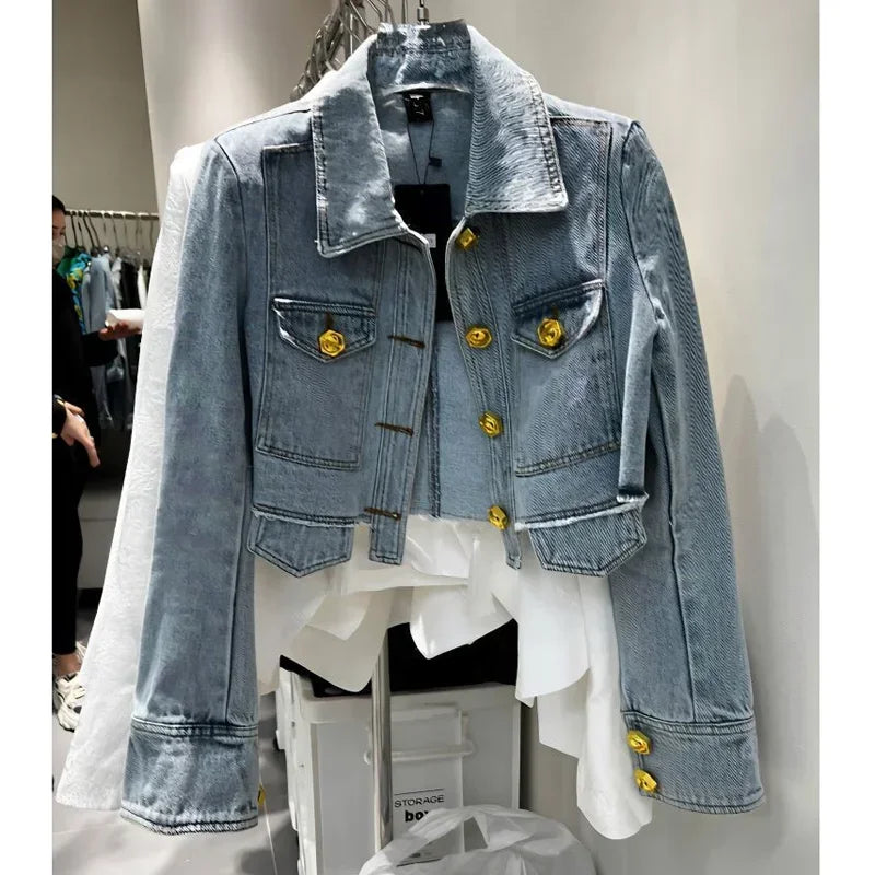 2024 New Denim Jacket for Women Slim Single Breasted Long Sleeve Short Outerwear Coat Denim Jacket Women Coat Coats
