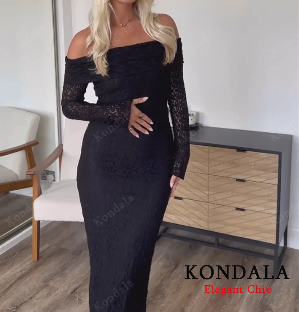 KONDALA Elegant Lace Off Shoulder Long Dress Women