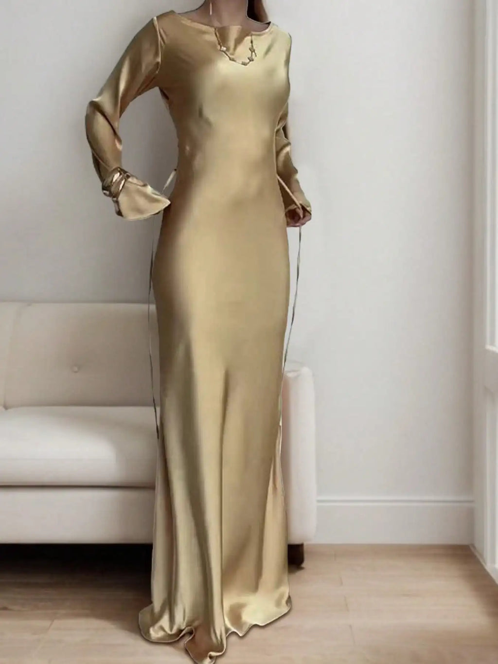 Womens Bespoke Satin Maxi Dress Corset Waist