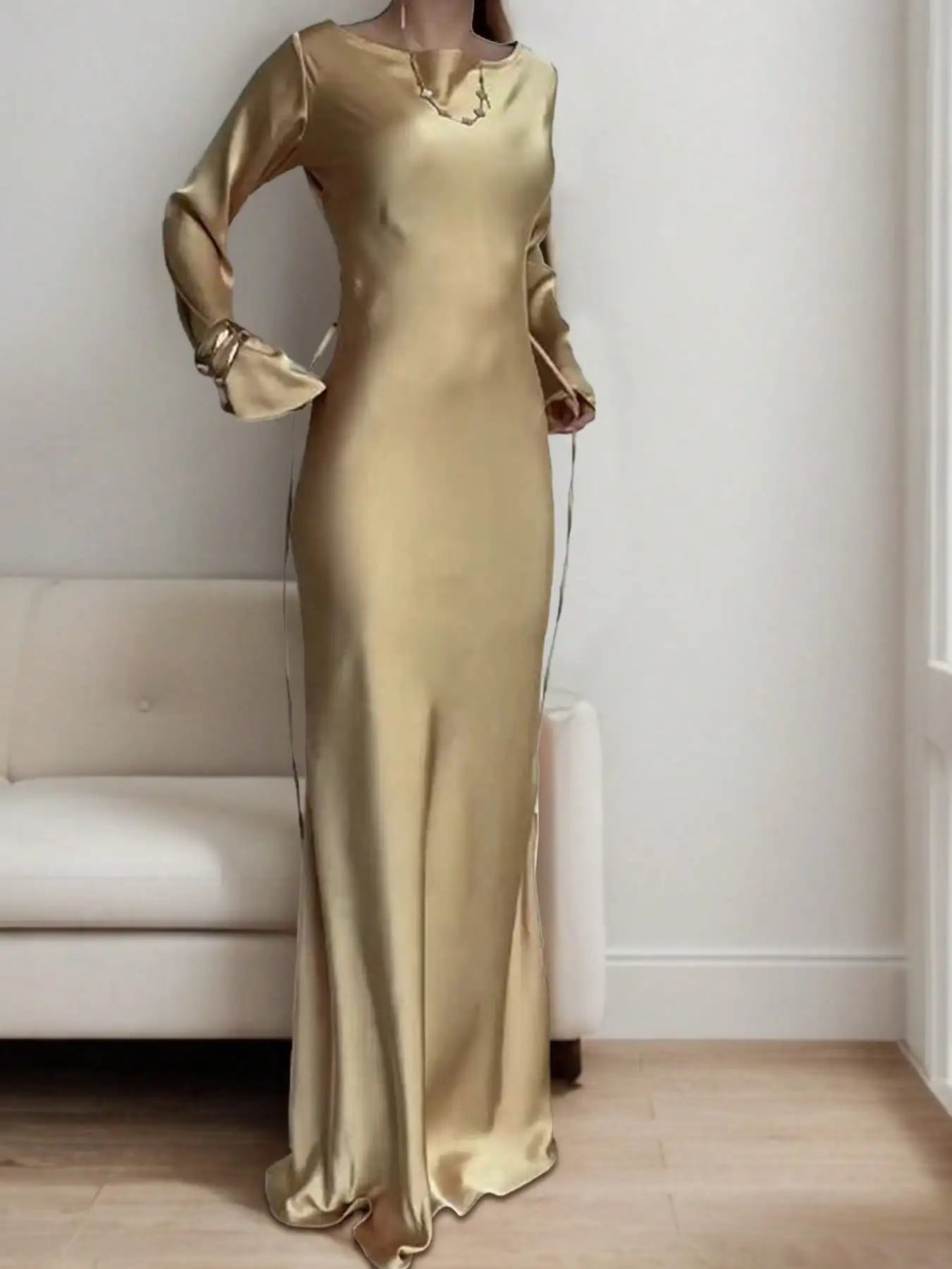 Womens Bespoke Satin Maxi Dress Corset Waist