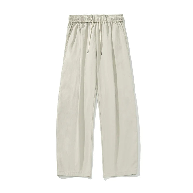 2025 Japanese Style Men's Pleated Trousers Loose Fit Wide-Leg Casual Pants Pure Color Micro Flare Spring Fashion Chino Pants